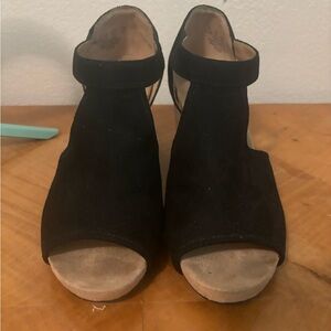 Abella Womens Shoes Hydra Strappy Black Suede Casual Wedge Heels Size 6.5